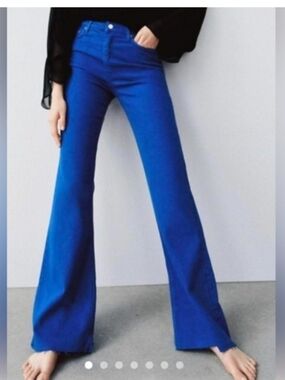 ZARA Indigo Blue Flared High Waist Jeans Sz 8 TALL